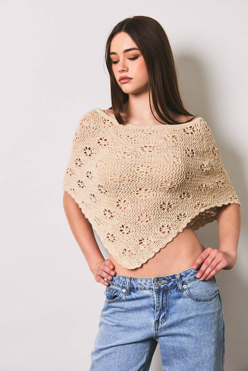 OPENWORK DETAIL SWEATER PONCHO