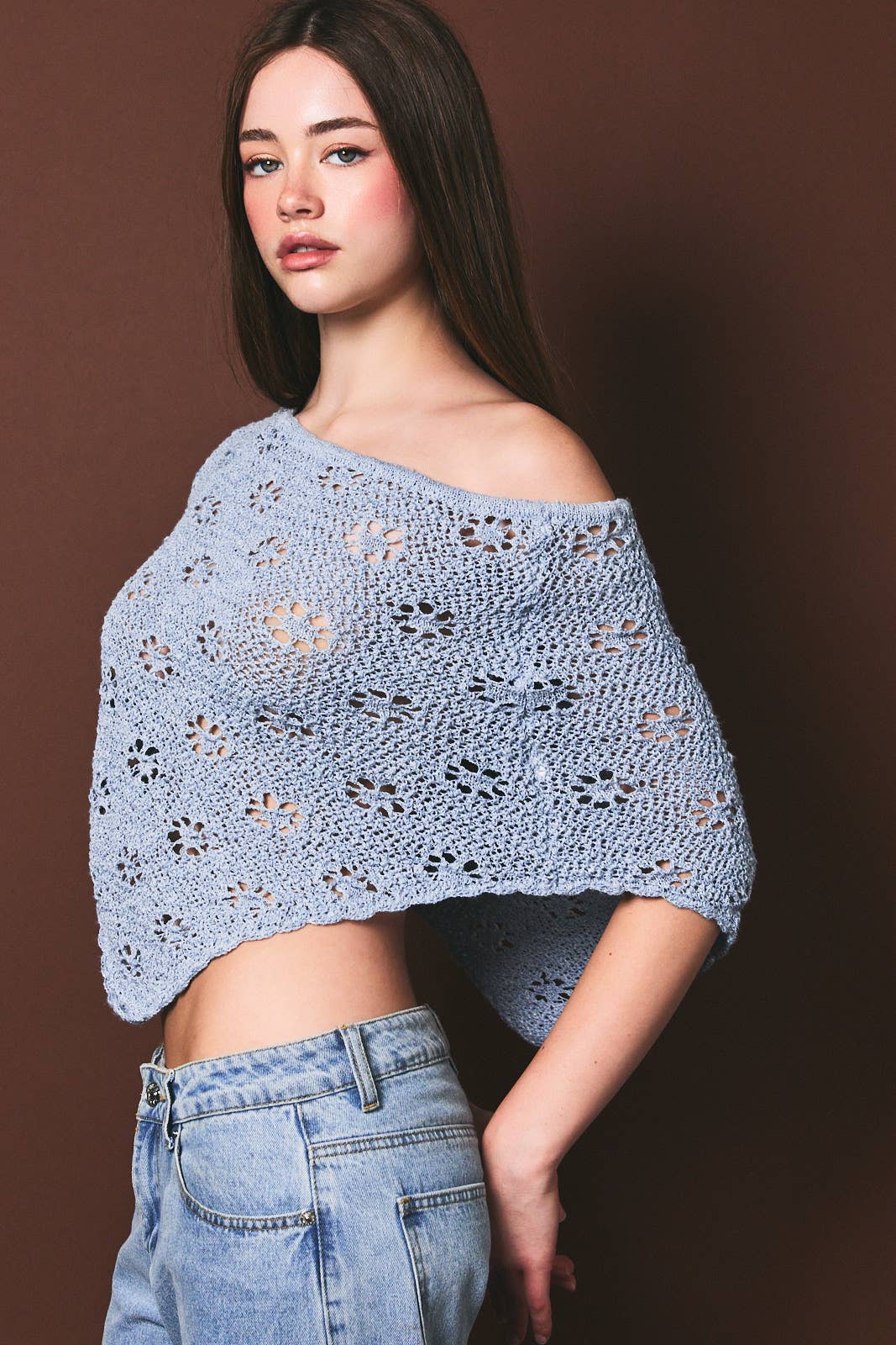 OPENWORK DETAIL SWEATER PONCHO