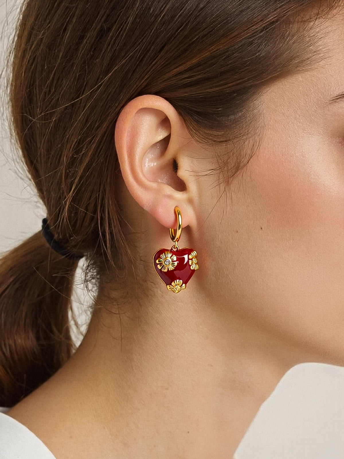 Bea 18K Gold Vintage Floral Heart Earrings