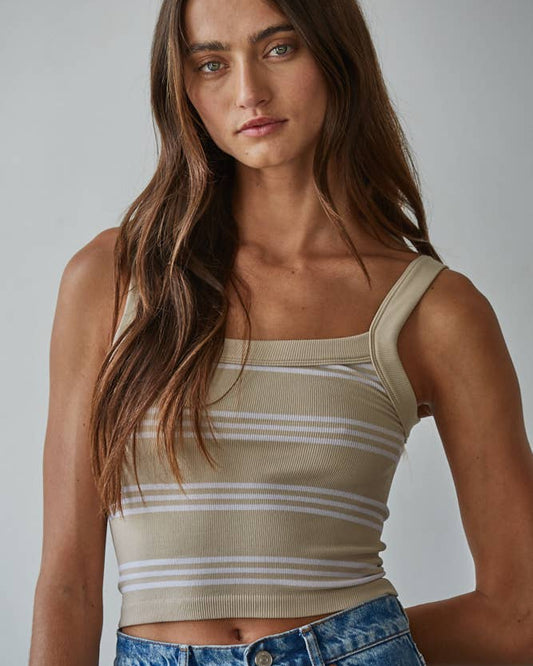 Seamless Ribbed Striped Sleeveless Top