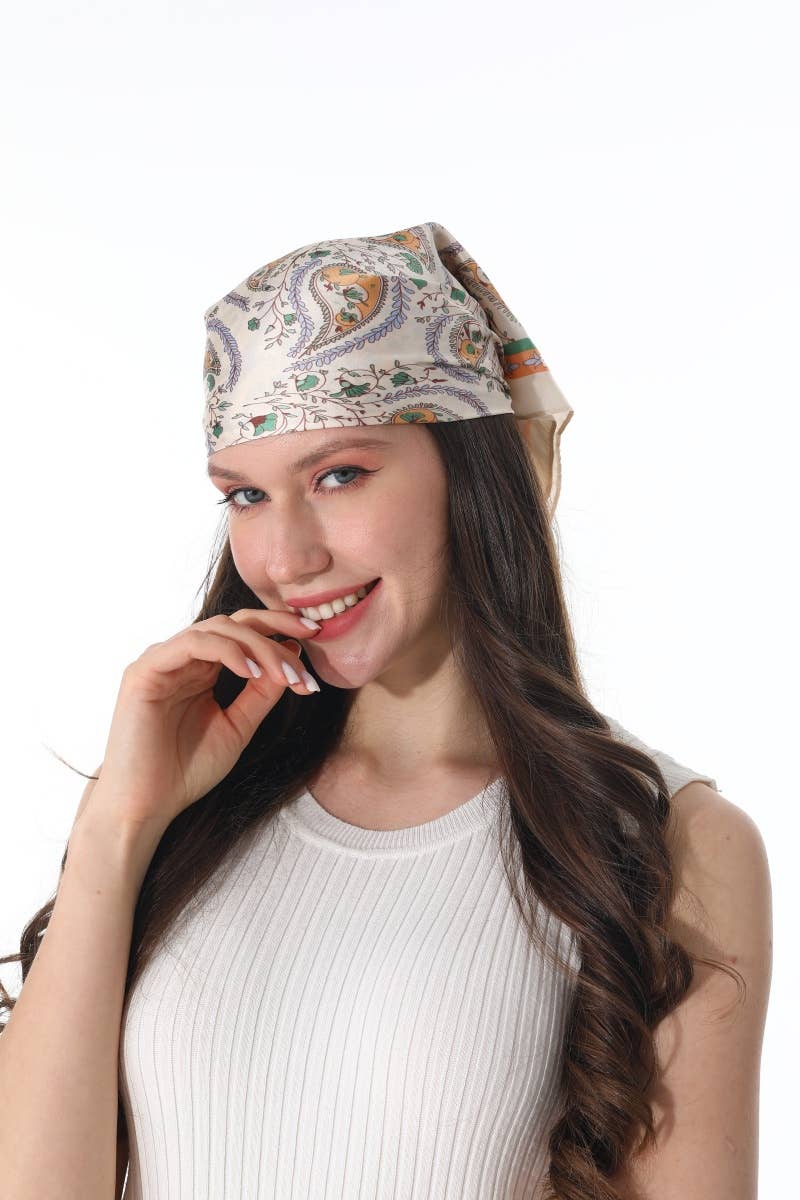 Vintage Paisley Satin Square Scarf Multi-use Neck Bandana