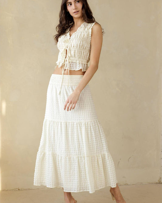 Cream Textured Midi Skirt