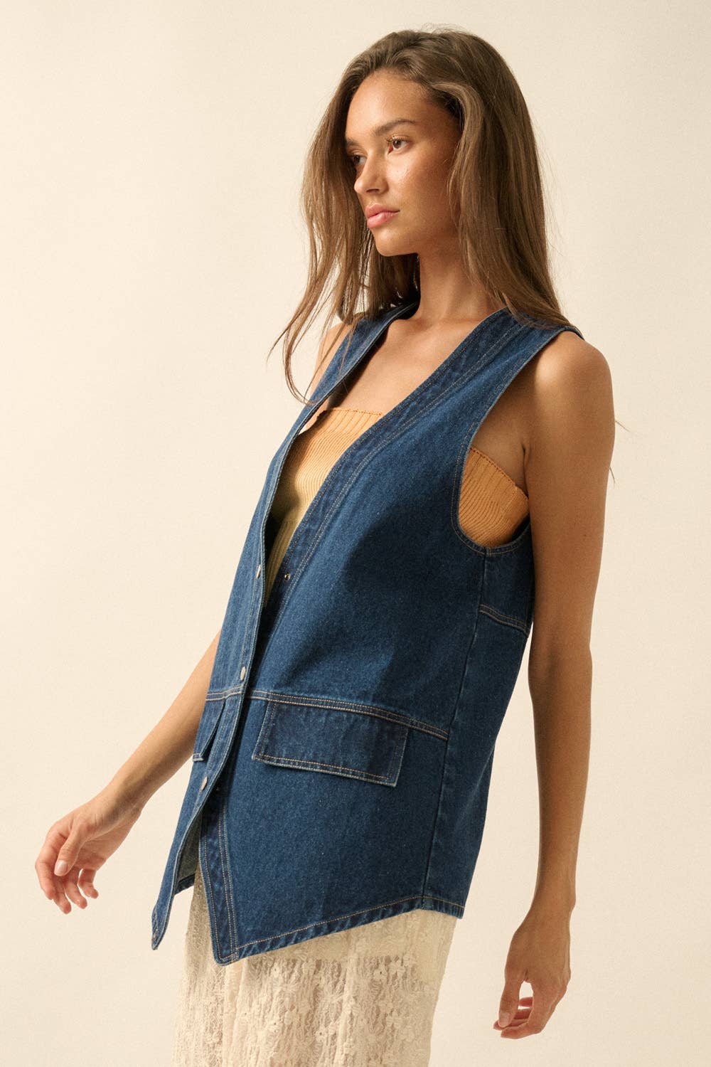 Denim Snap-Front Vest