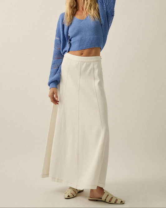 Twill Denim Paneled A-Line Maxi Skirt