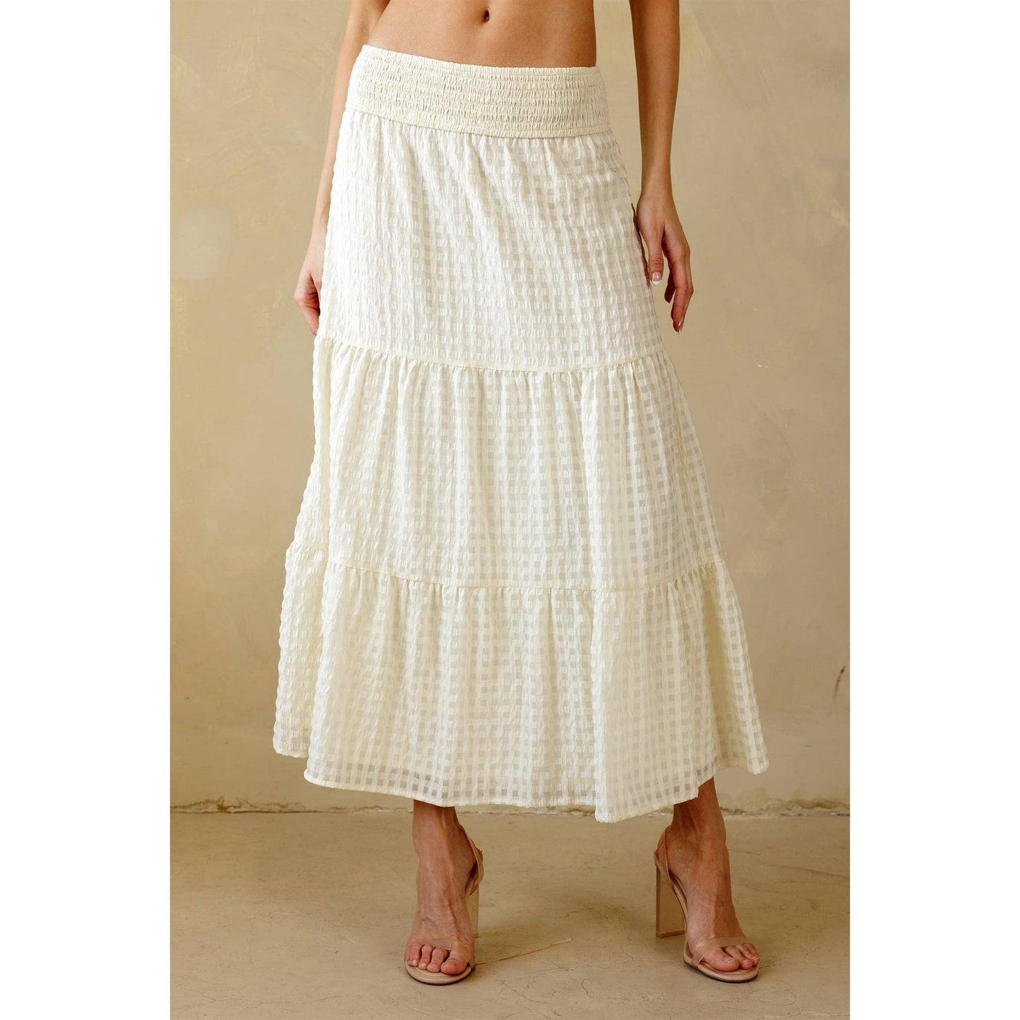 Cream Textured Midi Skirt