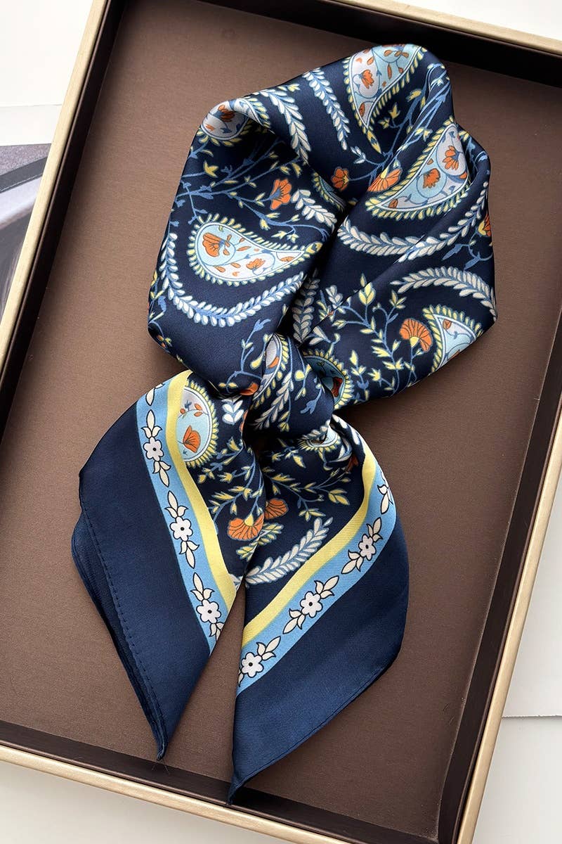 Vintage Paisley Satin Square Scarf Multi-use Neck Bandana