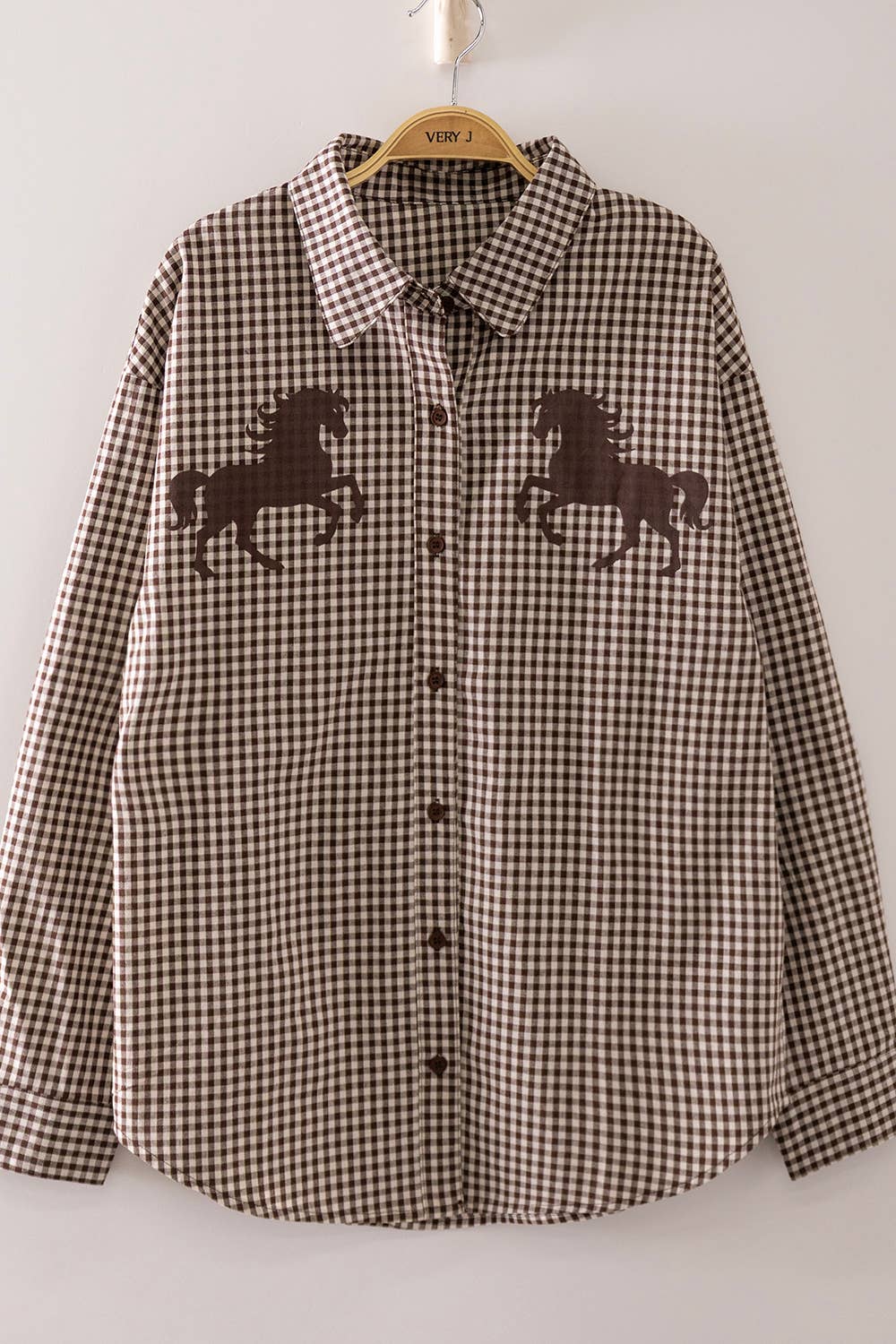 NT12736-Western Horse Gingham Shirt