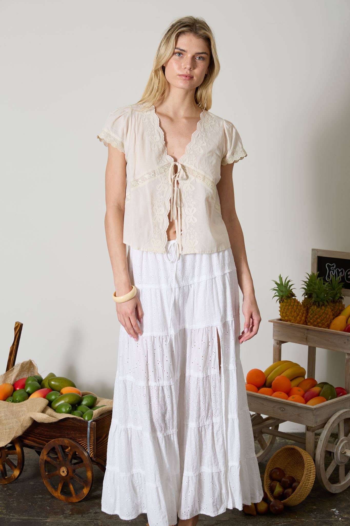 Scalloped Embroidered Front Tie