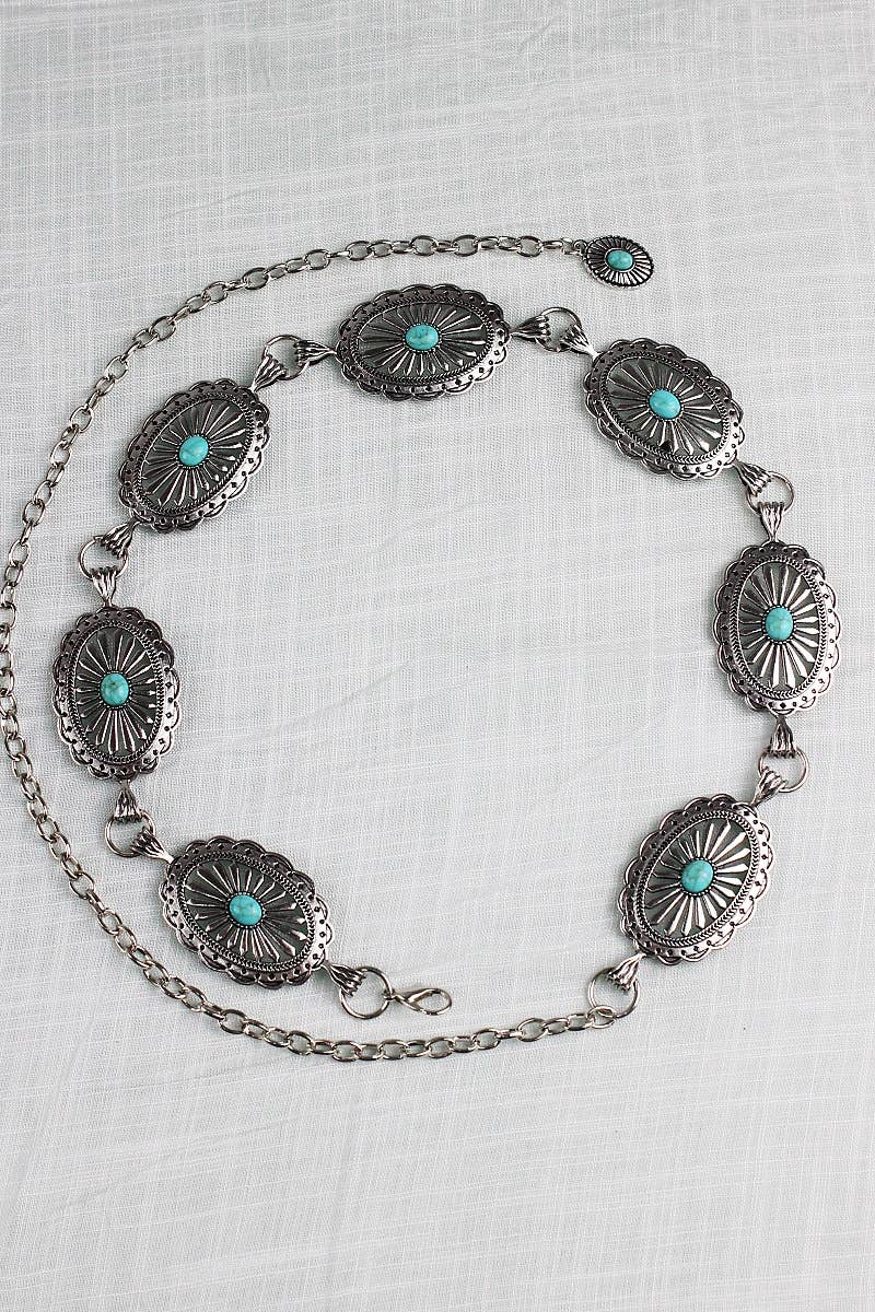 Vintage Turquoise Chain Belt – Classic Western Elegance