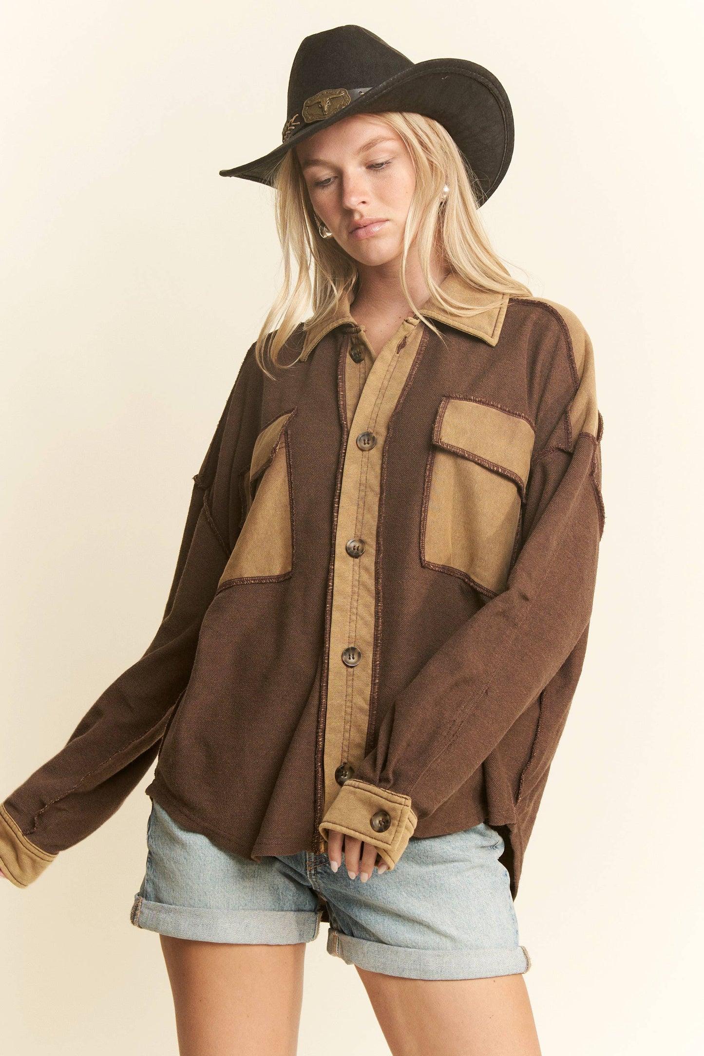 Mineral Wash Collared Button Down Oversized Jacket