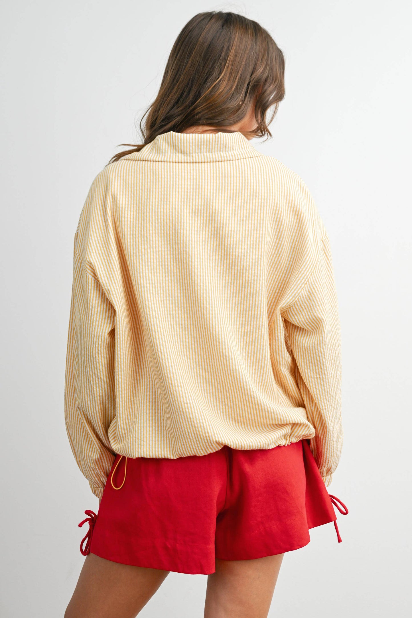 Striped Collared Zip-Front Drawstring Jacket - BMJ7991