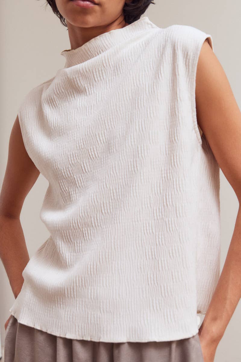 Crinkled Velvet Mock Neck Top