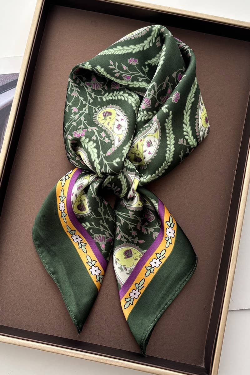 Vintage Paisley Satin Square Scarf Multi-use Neck Bandana