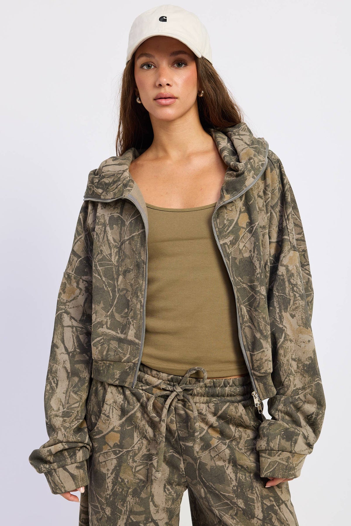 HIGH NECK ZIP UP CAMO JACKET