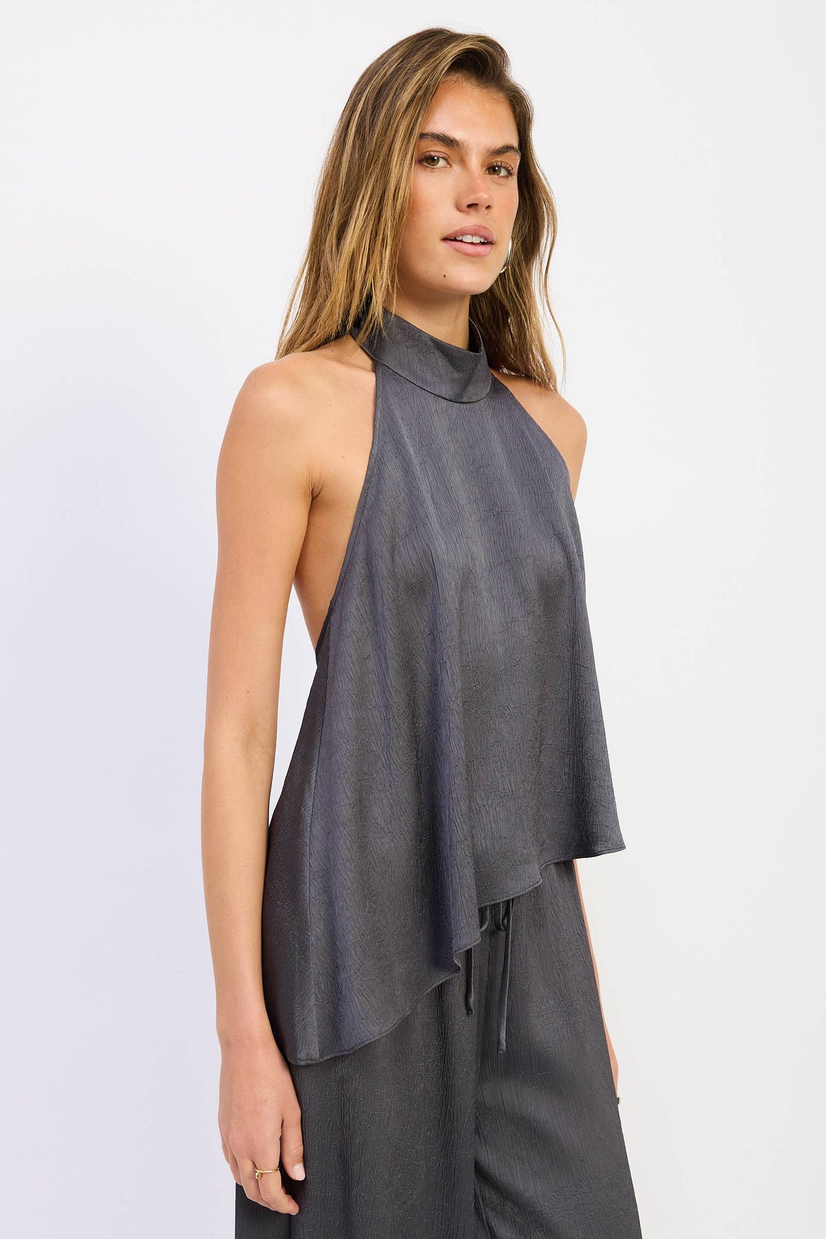 OPEN BACK ASYMMETRICAL HALTER TOP