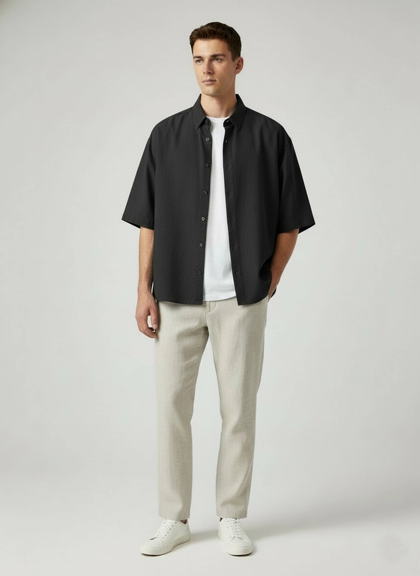 Chambray Boxy Fit Shirt (Charcoal Black)