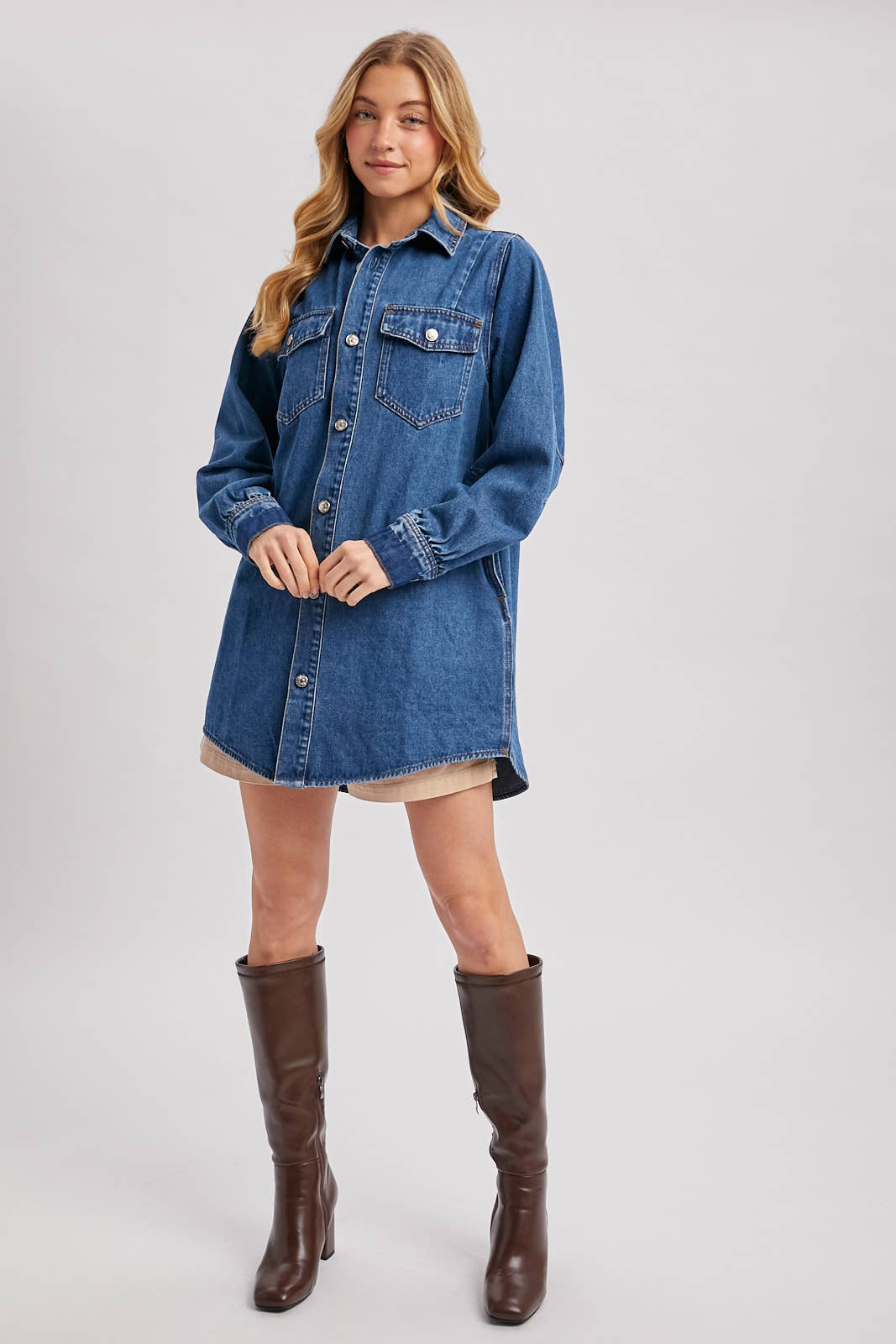 DENIM BUTTON DOWN SHIRT DRESS ALSO SHACKET