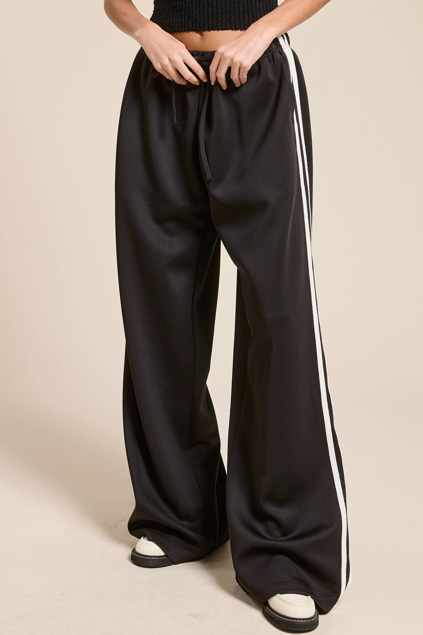 Wide Leg Track Pants with Side Stripes