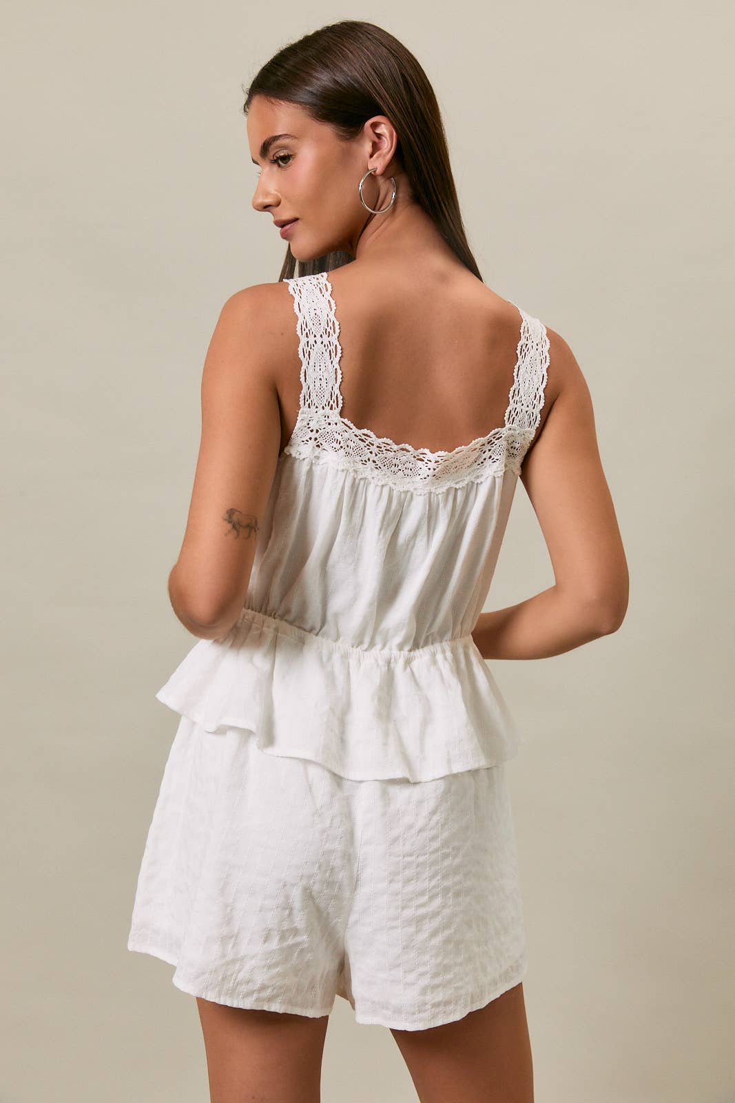 Square Neck Lace Trim Romper