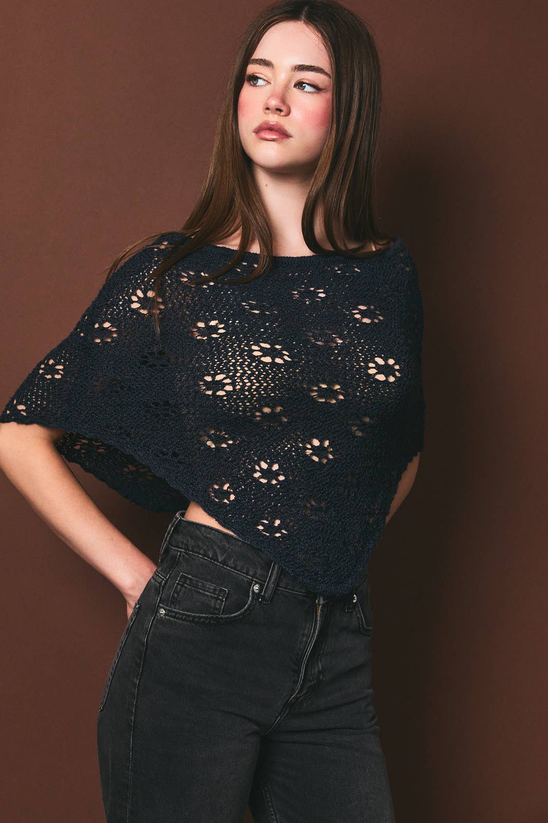 OPENWORK DETAIL SWEATER PONCHO