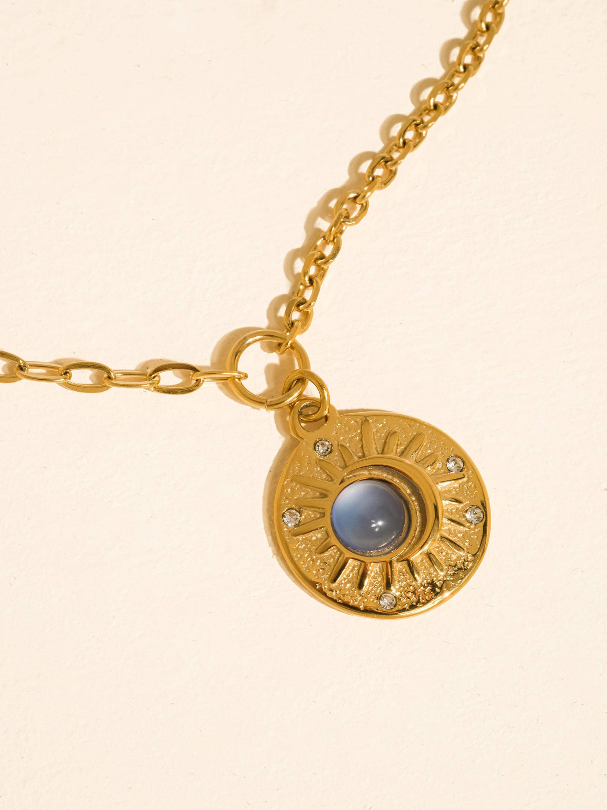 Moonlit 18K Gold Non-Tarnish Blue Stone Medallion Necklace