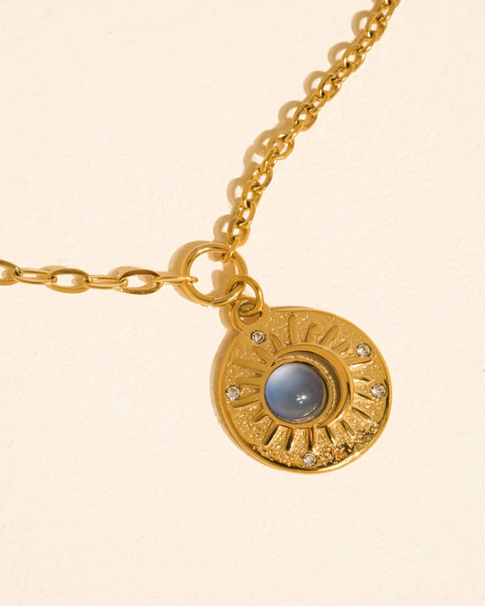 Moonlit 18K Gold Blue Stone Medallion