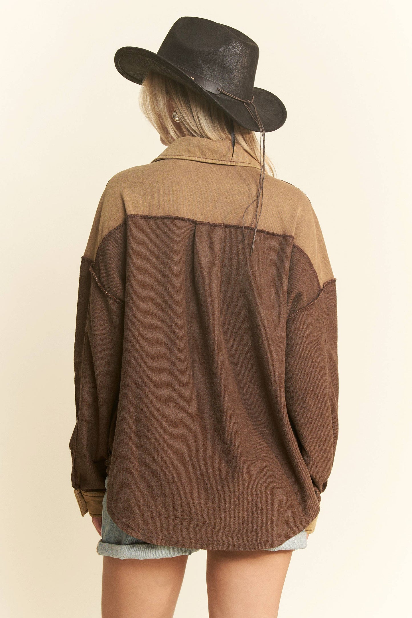 Mineral Wash Collared Button Down Oversized Jacket