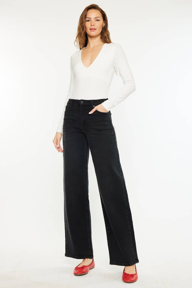 High Rise Wide Leg Jeans – Black Wash