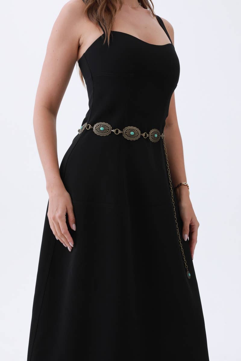 Vintage Turquoise Chain Belt – Classic Western Elegance
