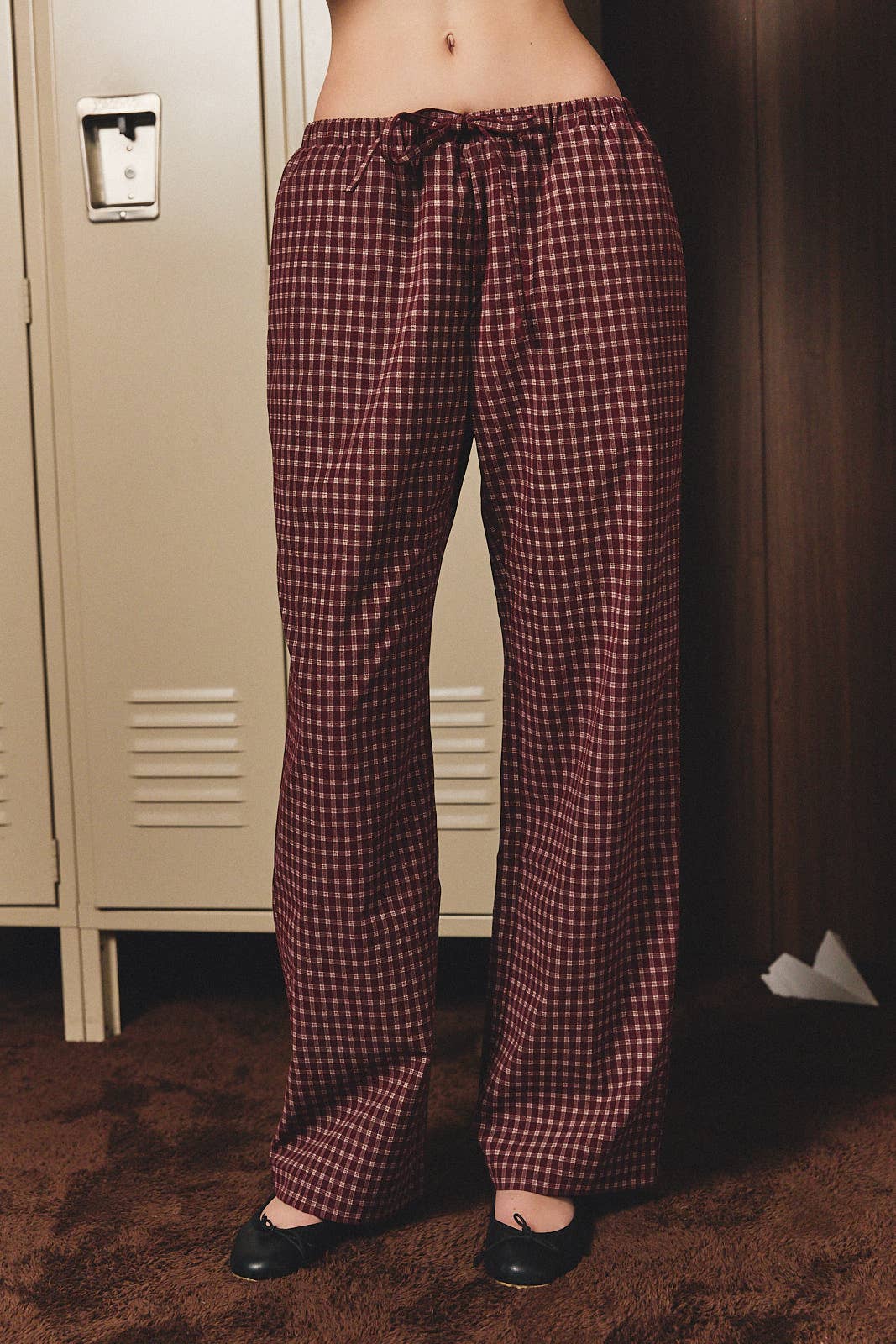 MID RISE WIDE LONG CHECK PANTS