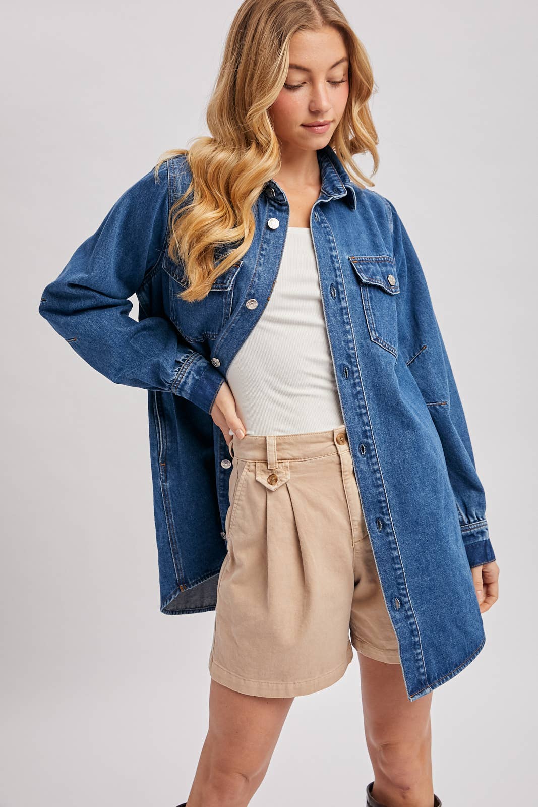 DENIM BUTTON DOWN SHIRT DRESS ALSO SHACKET