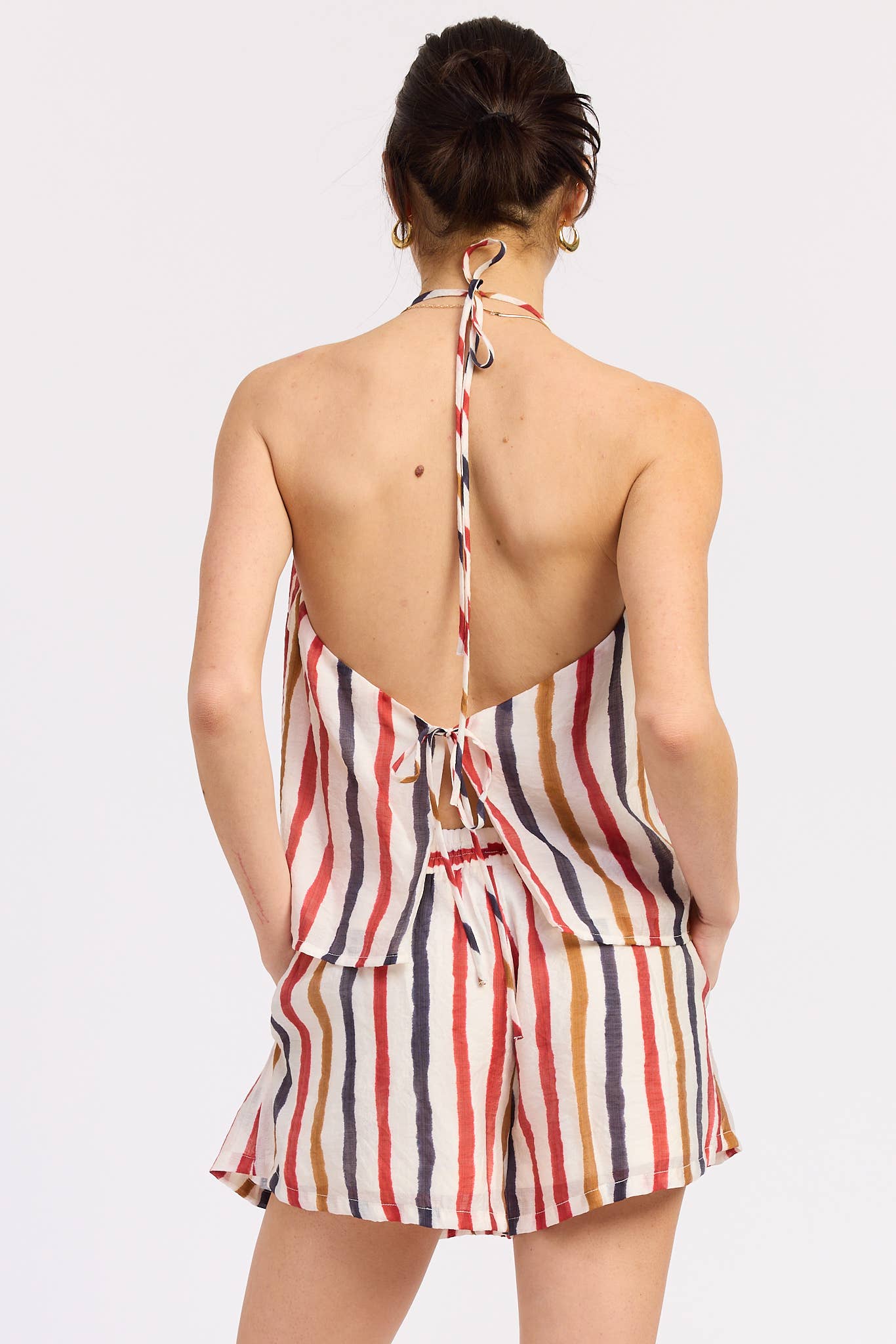 Striped Double Front Tie Top