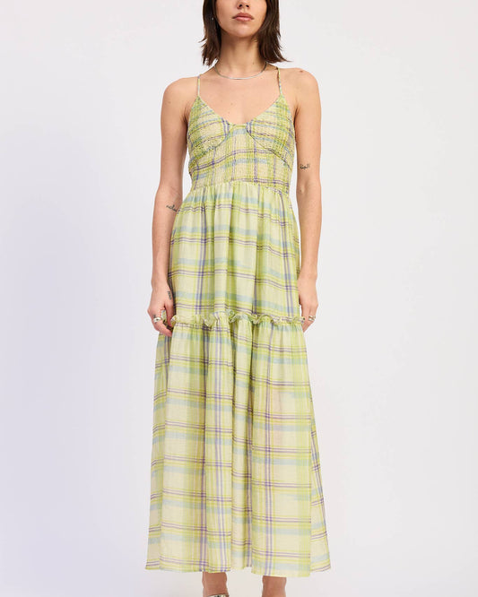 Plaid Smocked Maxi Dress