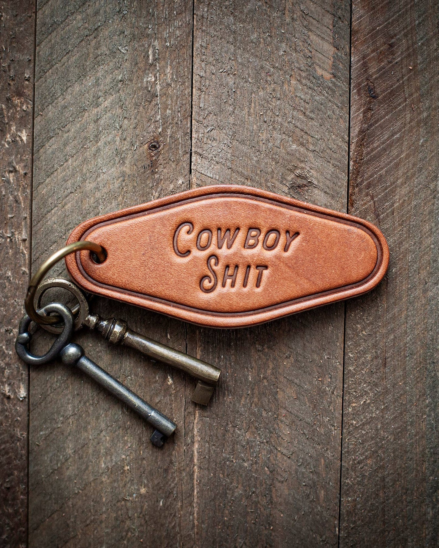 Cowboy Shit Leather Keychain Motel Style