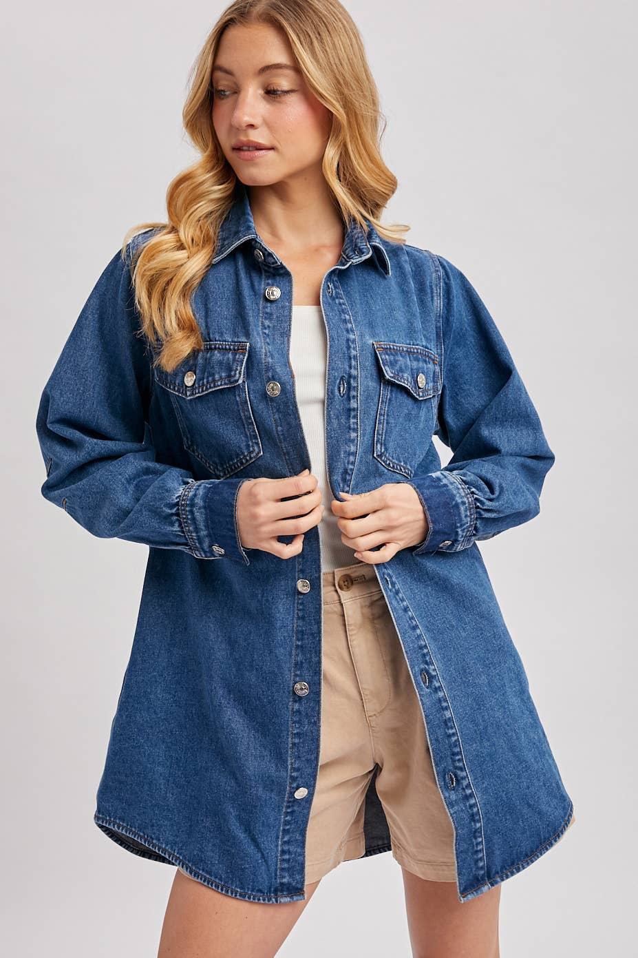 DENIM BUTTON DOWN SHIRT DRESS ALSO SHACKET