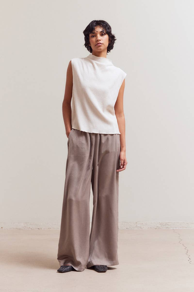 Crinkled Velvet Mock Neck Top