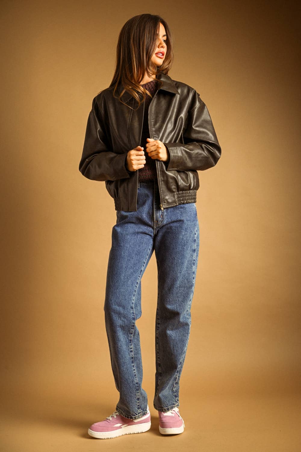 Leather bomber jacket