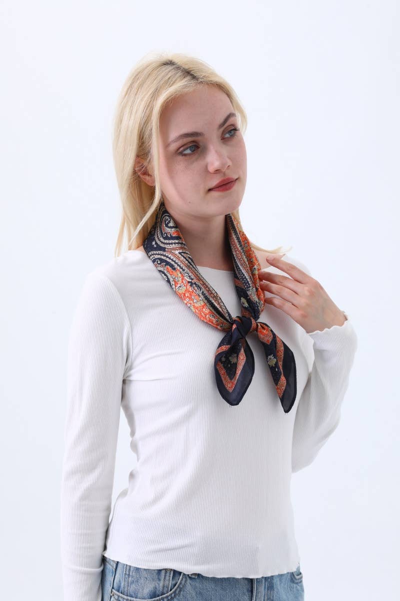Paisley Print Silk Square Scarf – Vintage Style for Resale