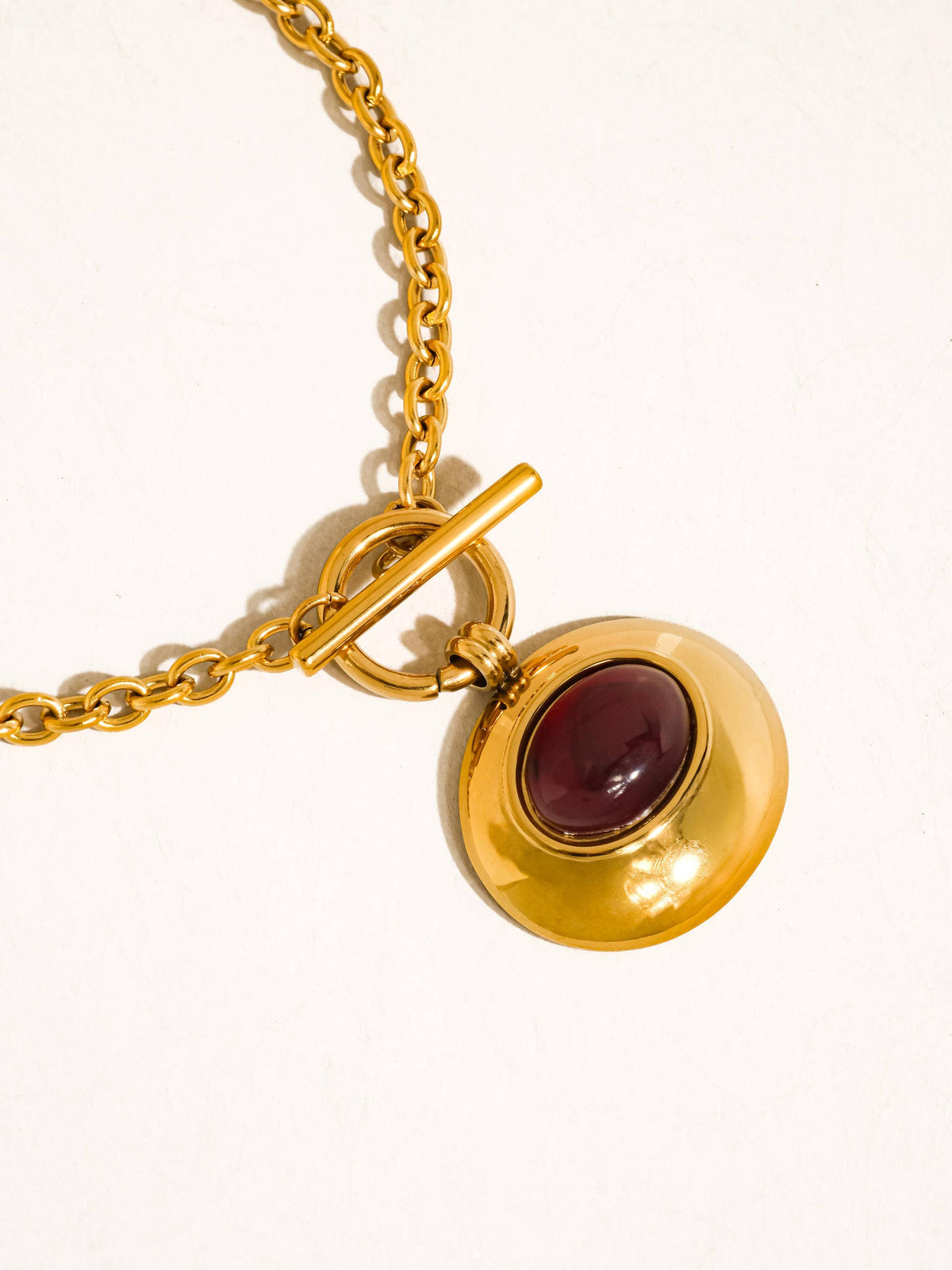 Pine 18K Gold Non-Tarnish Red Stone Pendant Necklace