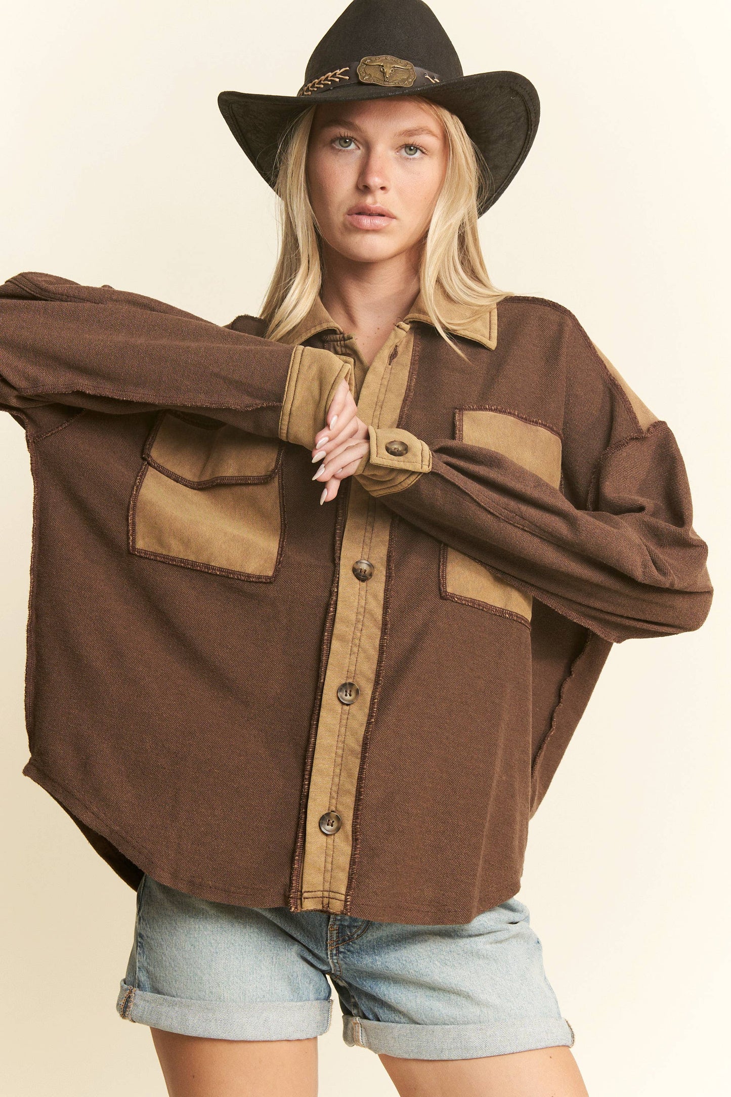 Mineral Wash Collared Button Down Oversized Jacket