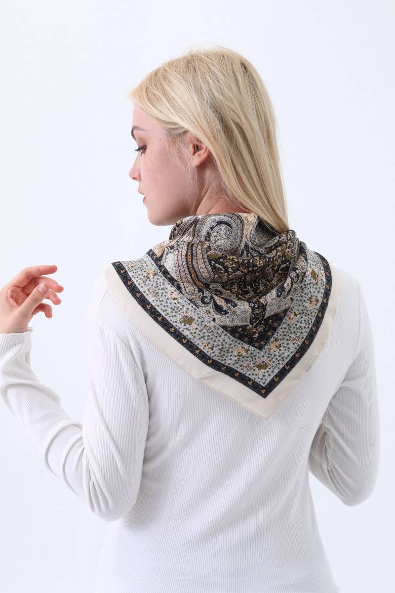 Paisley Print Silk Square Scarf – Vintage Style for Resale