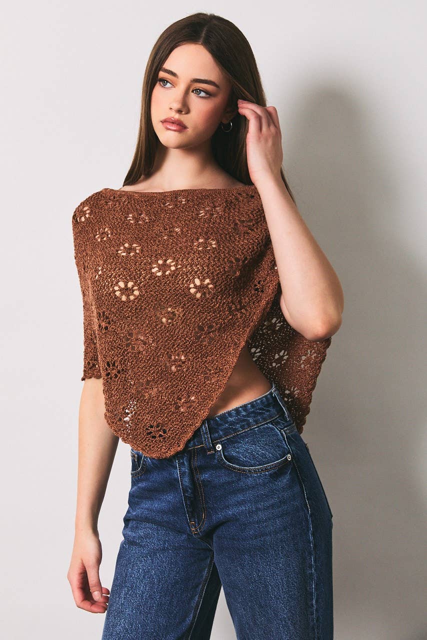 OPENWORK DETAIL SWEATER PONCHO