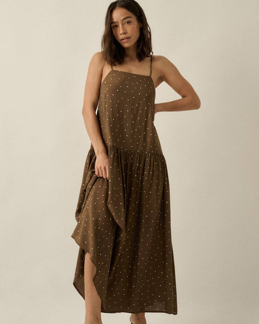 Polka Dot-Print Drop-Waist Cami Maxi Dress