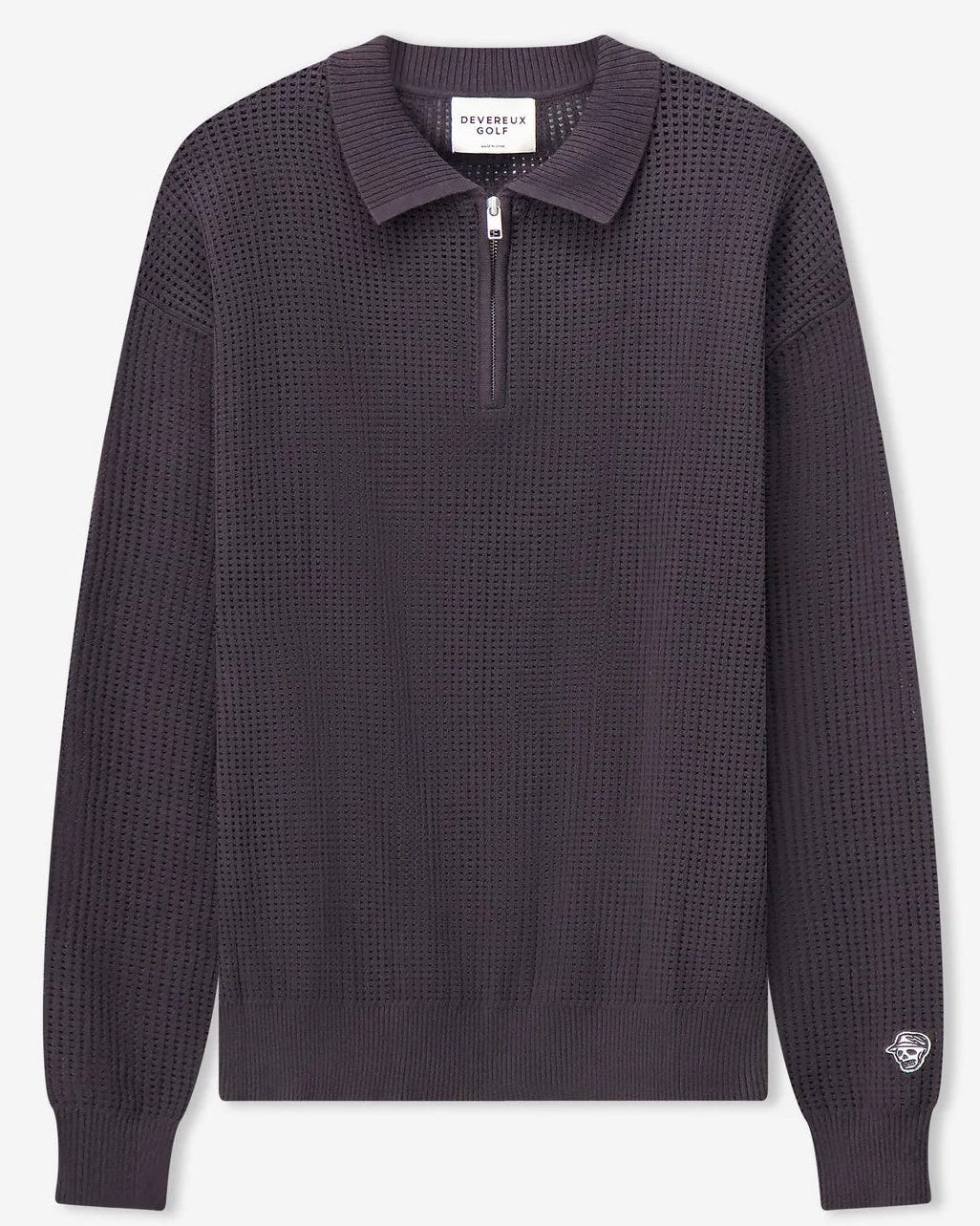 Faded Black long-sleeve polo shirt with a zipper on a white background