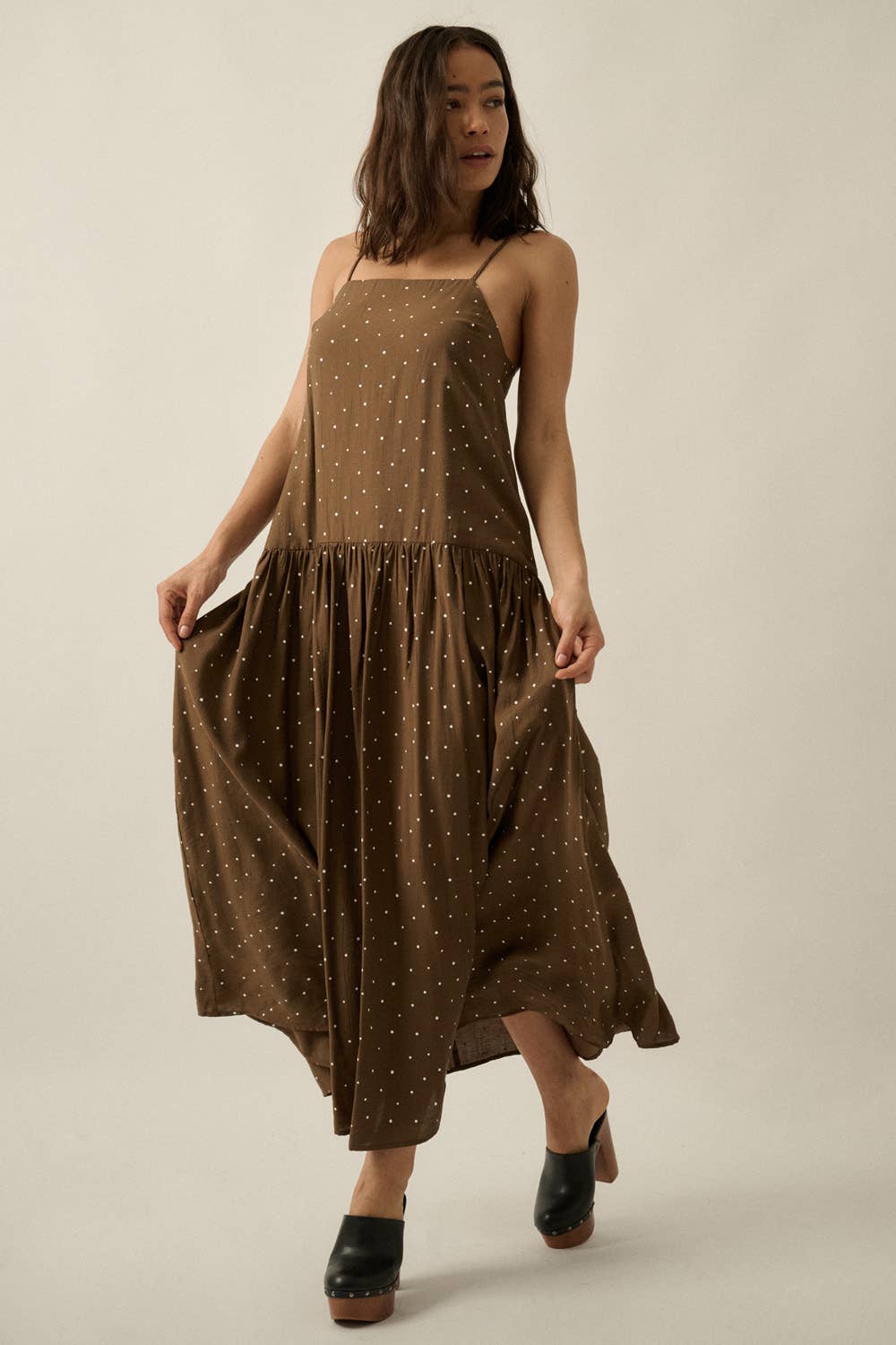 Polka Dot-Print Drop-Waist Cami Maxi Dress