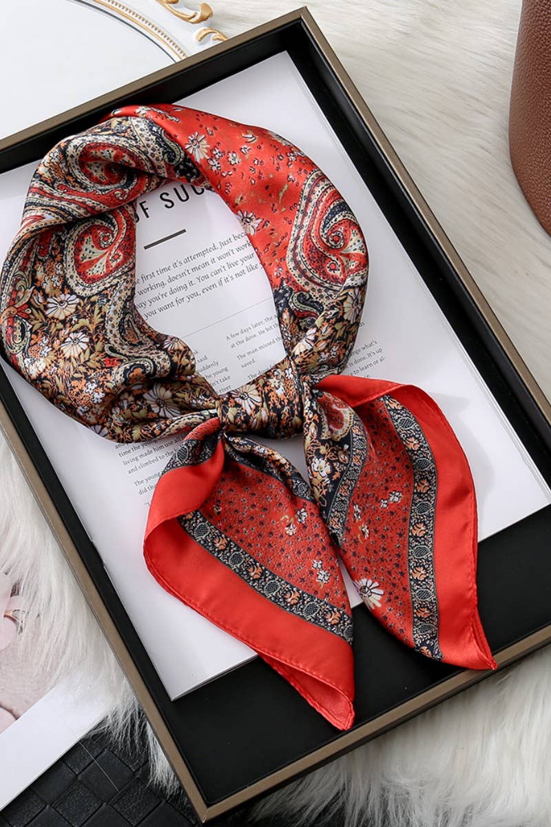 Paisley Print Silk Square Scarf – Vintage Style for Resale