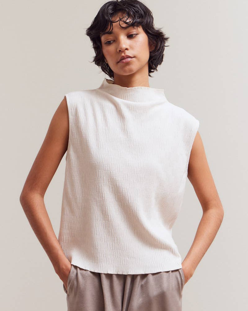 Crinkled Velvet Mock Neck Top