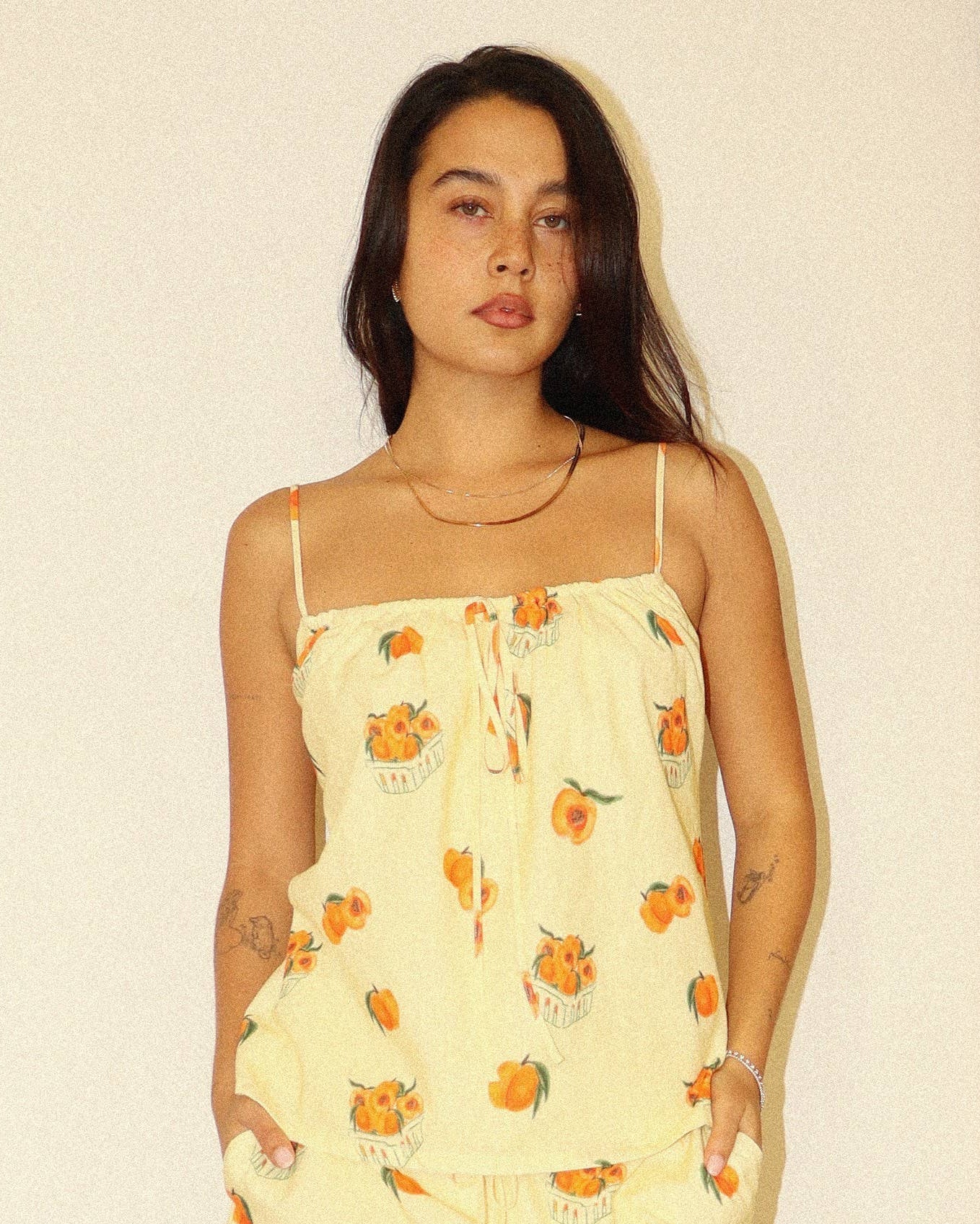 Peach Print Tie-Front Cami