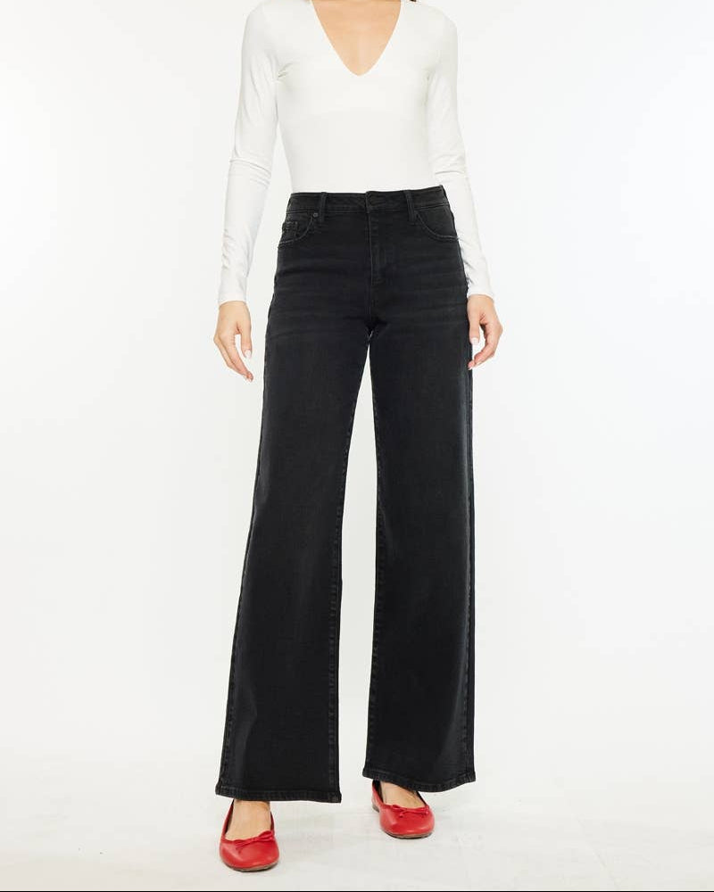 High Rise Wide Leg Jeans – Black Wash