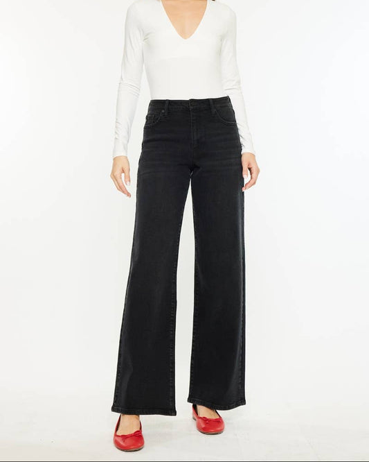 High Rise Wide Leg Jeans – Black Wash